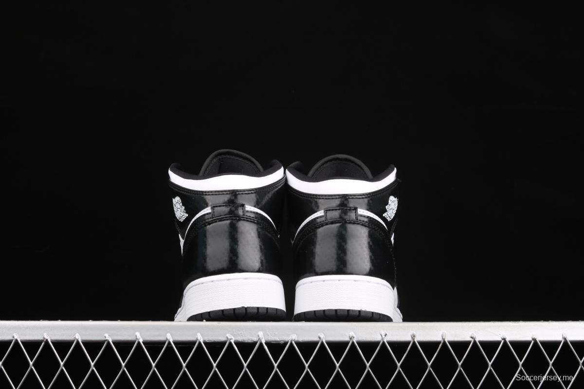 Air Jordan 1 Mid All-Star Bang all-Star black and white lacquered leather basketball shoes DD1649-001