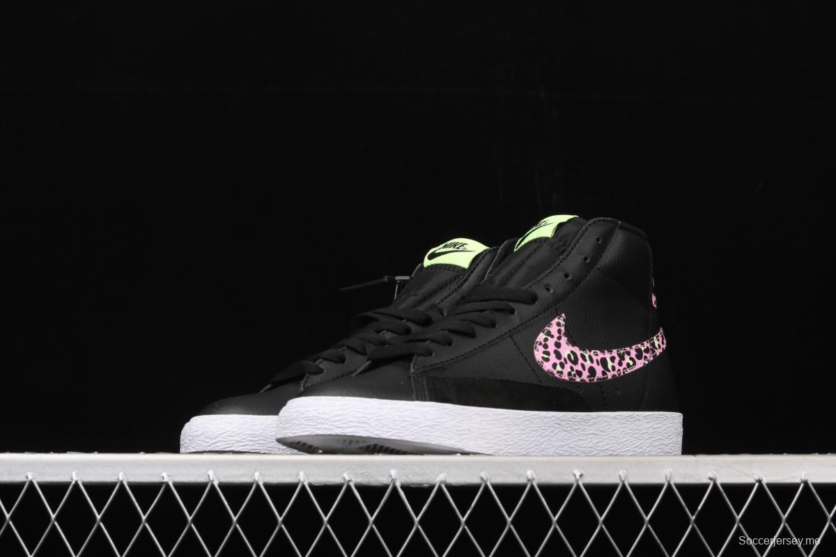 NIKE Blazer Mid GS Trail Blazers Black Pink Leopard Gou High-top Leisure Board shoes DA4674-001