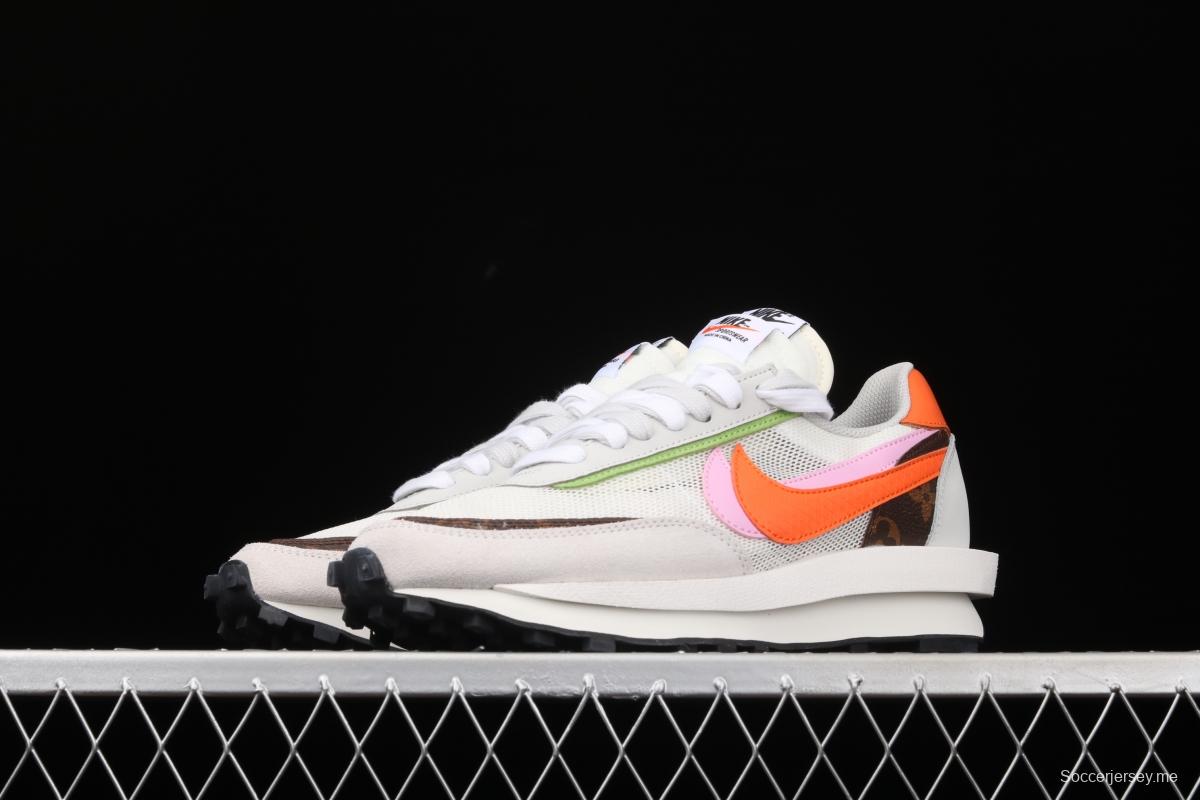 Sacai x NIKE LVD Waffle Daybreak co-signed catwalk style net gauze leather splicing double hook Swoosh running shoes BV0076-002