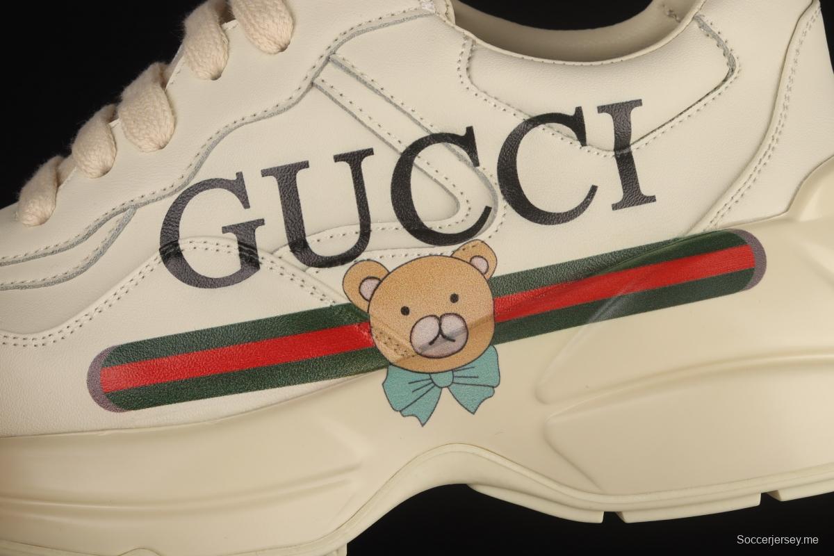 Gucci Rhyton Vintage Trainer Sneaker Gucci daddy 5D leather horn retro jogging daddy shoes DRW009522