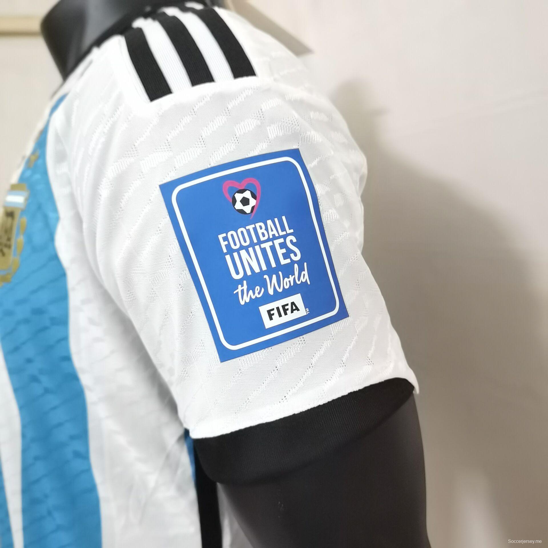 إصدار اللاعب 3 نجوم 2022 قميص المنتخب الأرجنتيني MESSI #10 مع رقع بطل كأس العالم
