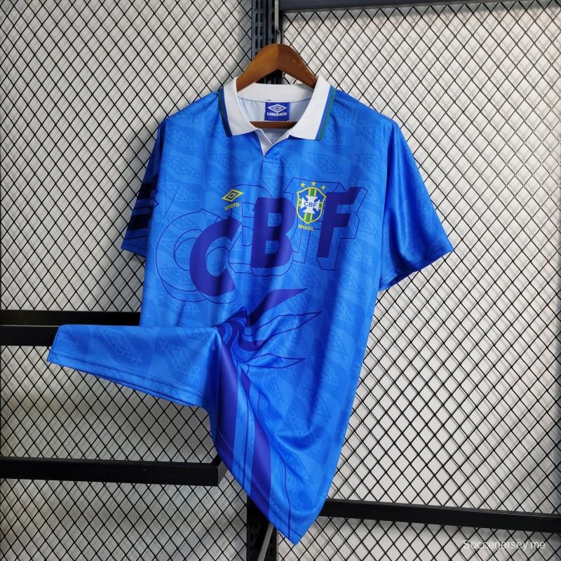 قميص أزرق ريترو 1992 البرازيل أزرق اللون أزرق قديم
