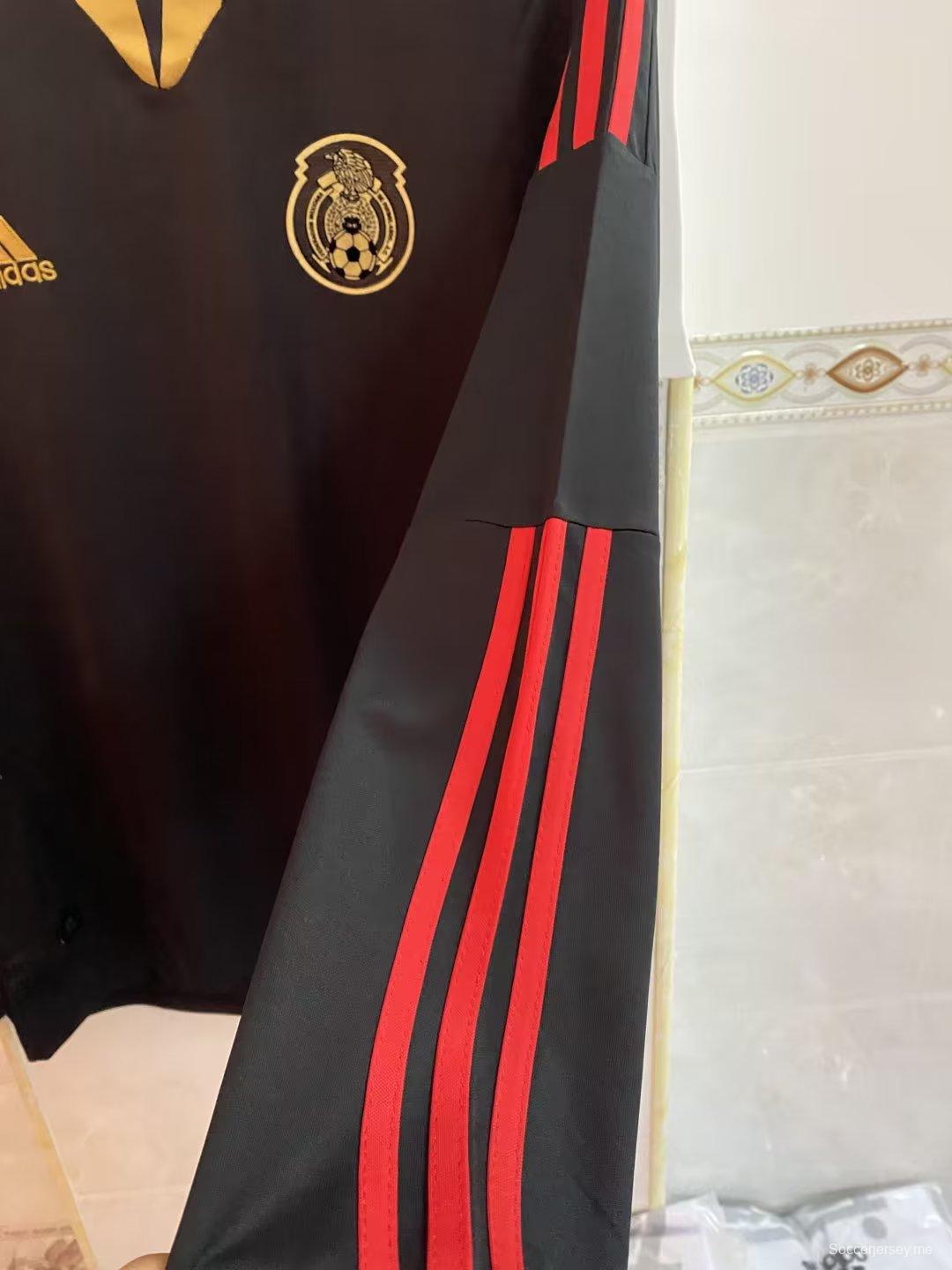 قميص مكسيكي ريترو 2011 ذهاباً وإياباً أسود بأكمام طويلة
