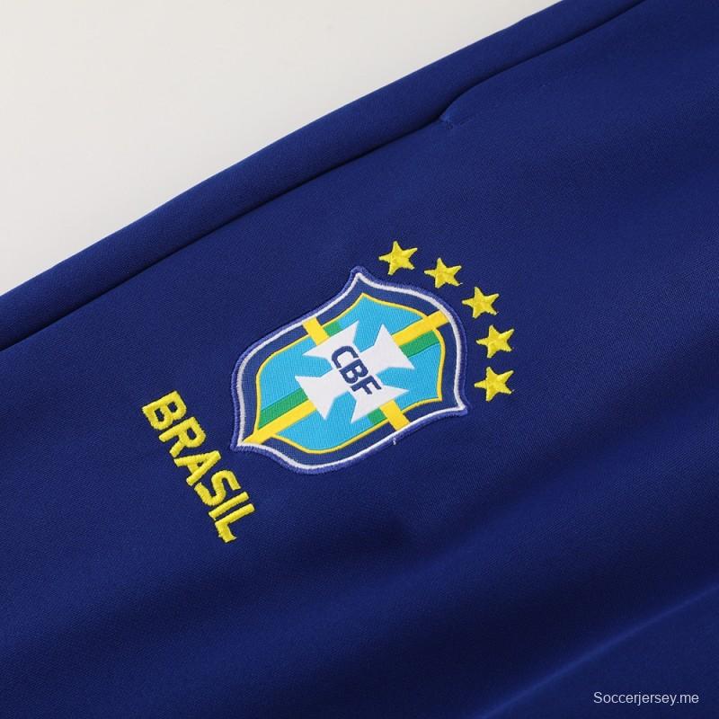 23/24 البرازيل سترة + بنطلون أزرق كامل بسحاب أزرق
