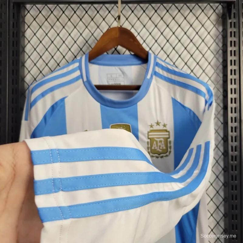 2024 قميص المنتخب الأرجنتيني بأكمام طويلة مع رقعة بطل 2024
