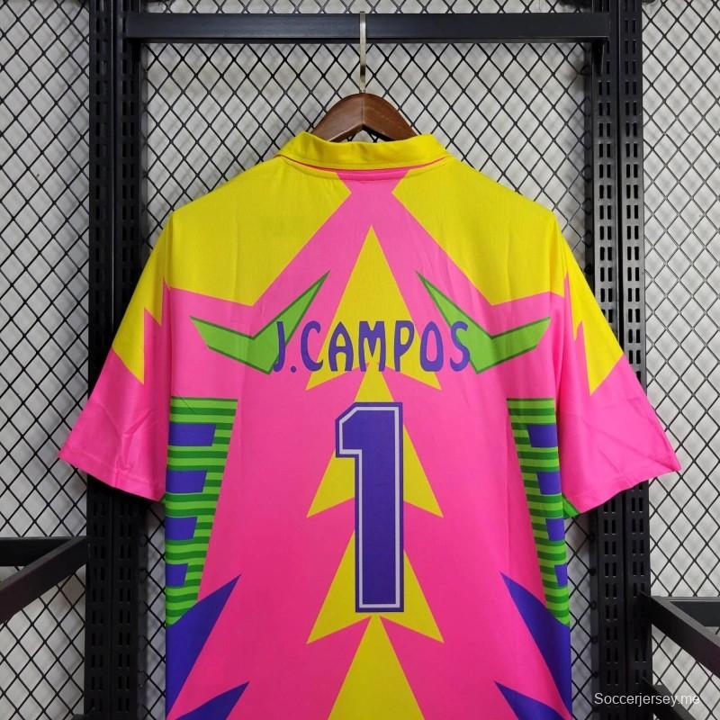 قميص ريترو 1998 حارس مرمى منتخب المكسيك في كأس العالم 1998 CAMPOS 1 CAMPOS 1 قميص المنتخب المكسيكي باللون الوردي
