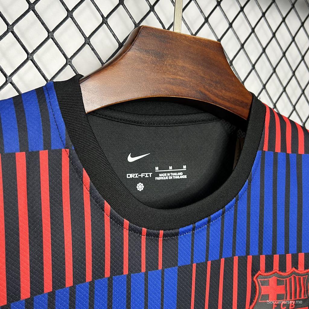 24/25 برشلونة قبل المباراة قميص مخطط باللونين الأحمر/الأزرق قبل المباراة
