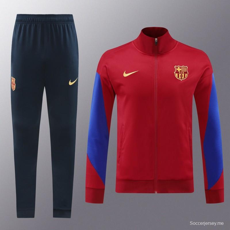 24/25 برشلونة جاكيت أحمر كامل بسحاب أحمر + بنطلون طويل