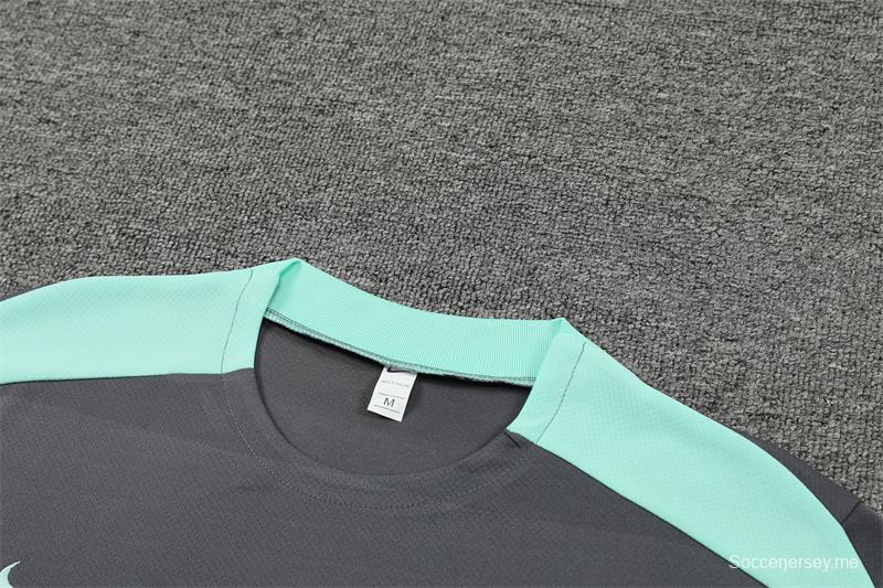 24/25 باريس سان جيرمان قميص بأكمام رمادي قصير الأكمام + شورت قصير الأكمام