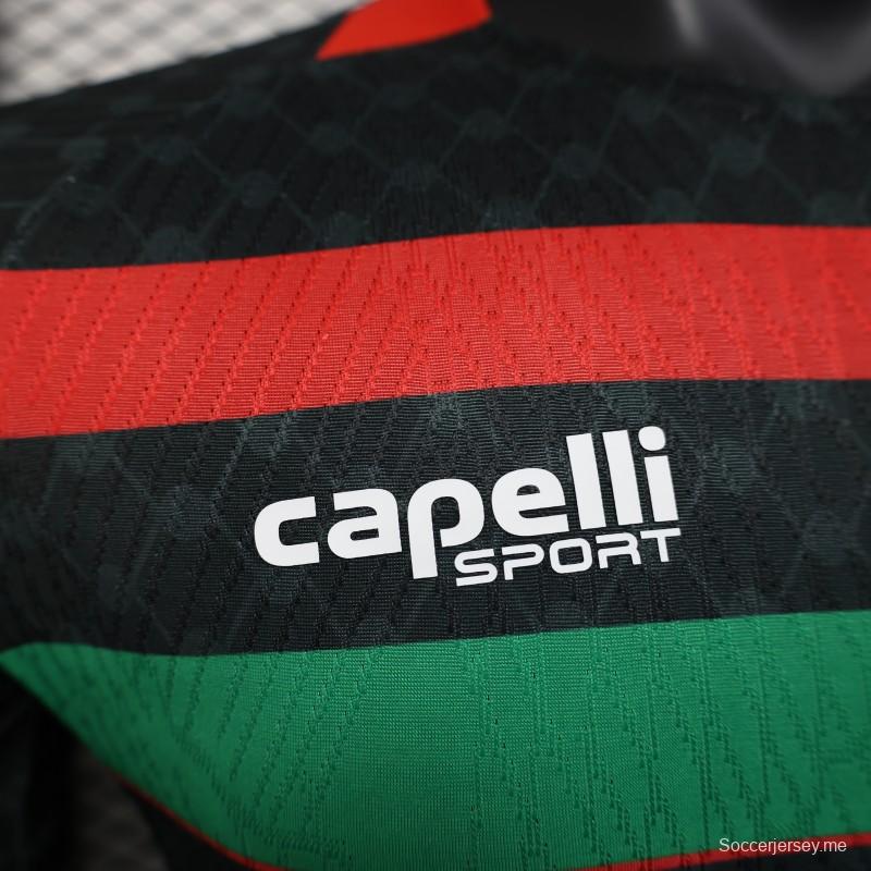إصدار اللاعب 25/26 سي دي بالستينو بالستينو قميص أسود بخطوط حمراء-خضراء وراعي بنك فلسطين