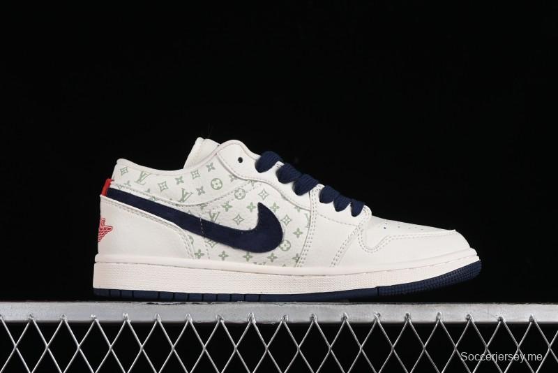 Nike Air Jordan 1 Low LV Collaboration Retro Casual Sneakers in Beige Orange - WG8850-001