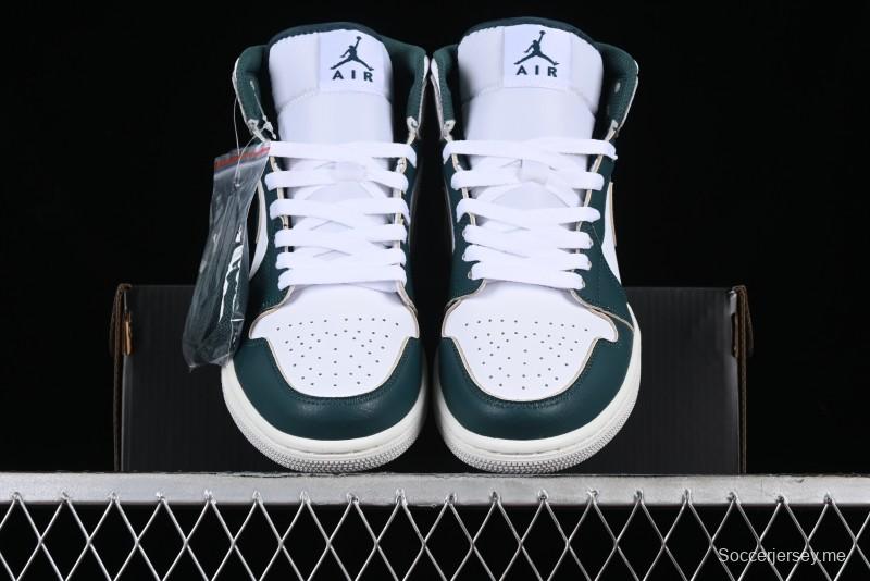 Nike Air Jordan 1 Mid Basketball Shoes with Oxidized Green Leather and Perforated Toe - FQ7720-103
