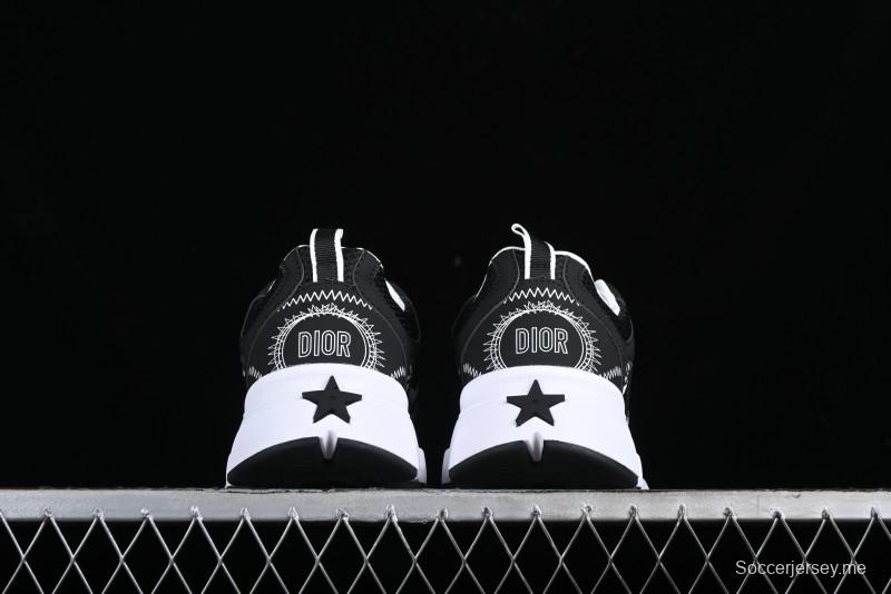 Dior Chrono Round Toe Lace-Up Lifestyle Casual Running Sneakers - 6865 BLACK WHITE