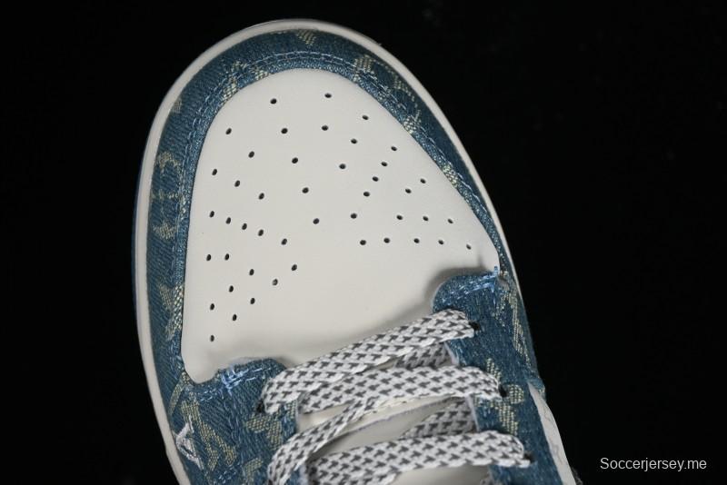 Nike SB Dunk Low LV Collaboration - Light Blue Denim Anniversary High-End Custom Low-Top Casual Skate Shoes - XP3802-336