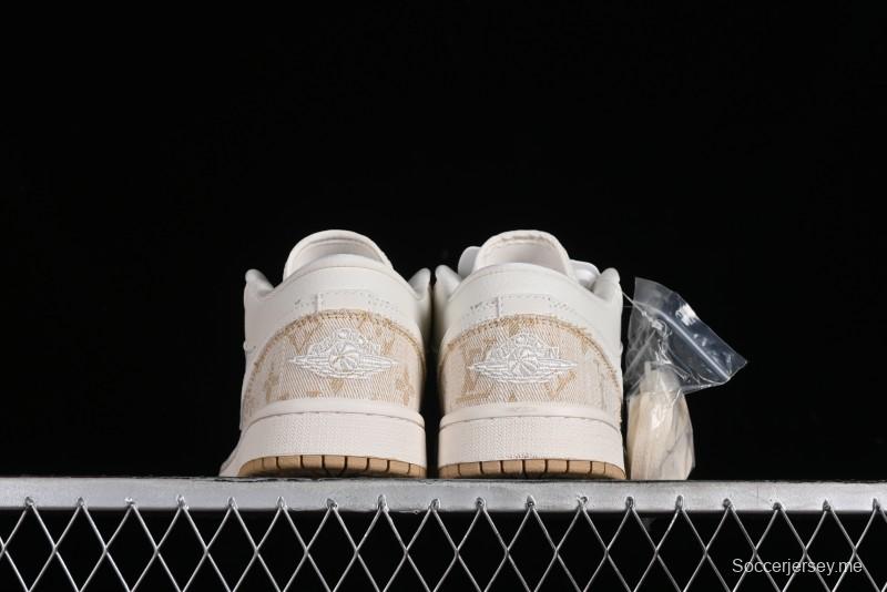 Nike Air Jordan 1 Low LV Collaboration Denim Khaki Customized Casual Sneakers - SJ9950-002