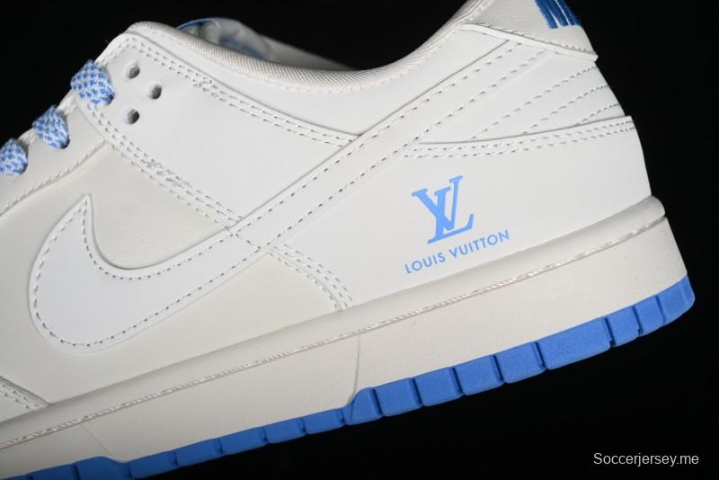 Nike SB Dunk Low LV Collaboration - Beige Navy Anniversary High-End Custom Low-Top Casual Skate Shoes - XX2025-322