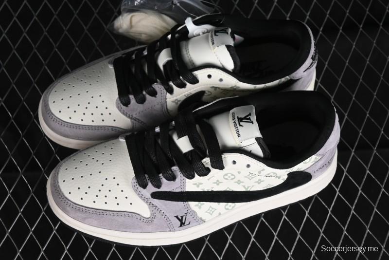Nike Travis Scott x Fragment Design x Jordan Air Jordan 1 Low OG SP AJ1 LV Grey Black Pig Print Low-top Casual Sneakers - SJ2068-101