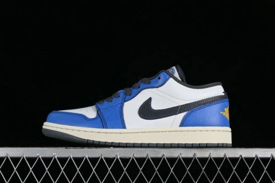 Nike Air Jordan 1 Low Flight Vintage Casual Sneakers with Distressed White-Blue Design - FV8439-104