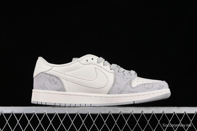 Nike Travis Scott x Fragment Design x Jordan Air Jordan 1 Low OG SP AJ1 LV Grey Denim Culture Casual Sneakers - LJ5188-004