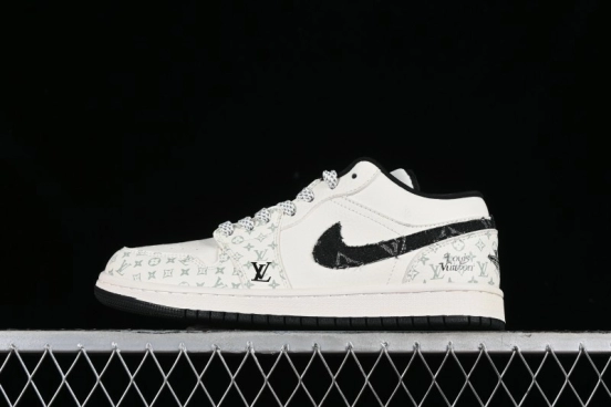 Nike Air Jordan 1 Low LV Collaboration - Black Denim Print Custom High-End Basketball Shoes - SJ9950-006