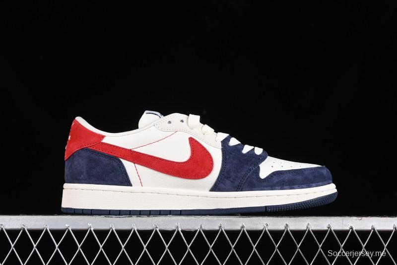 Nike Travis Scott x Fragment Design x Jordan Air Jordan 1 Low OG SP AJ1 LV Blue Red Low-top Casual Sneakers - YQ2088-670