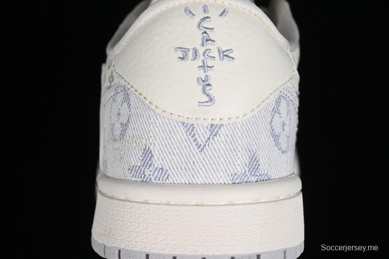 Nike Air Jordan 1 Low OG SP Travis Scott x Fragment Design LV Washed Blue Denim Casual Sneakers - SJ2068-007