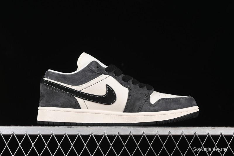 Nike Air Jordan 1 Low Retro Basketball Shoes - Black Velvet Pig Collaboration Custom Design - SJ9950-016