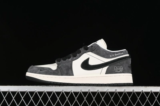 Nike Air Jordan 1 Low Retro Basketball Shoes - Black Velvet Pig Collaboration Custom Design - SJ9950-016