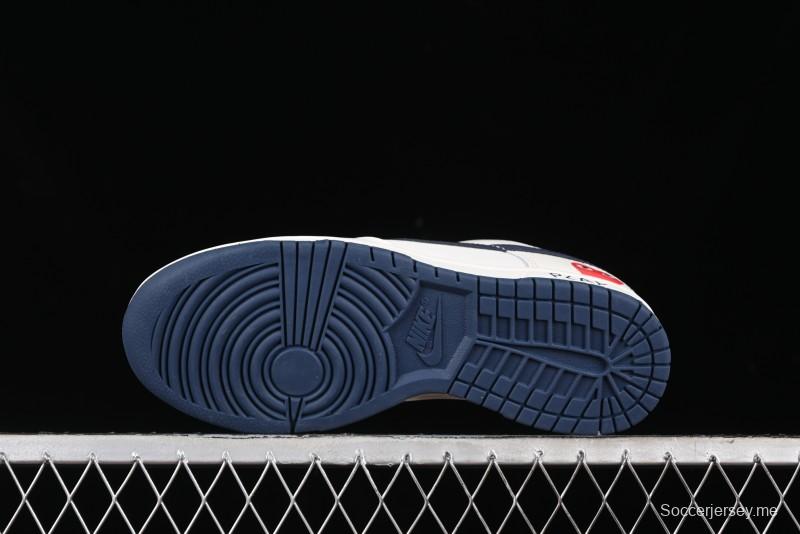 Nike SB Dunk Low Supreme Collaboration - Double Swoosh Beige Navy Anniversary Custom Low-Top Casual Skate Shoes - XX2025-668