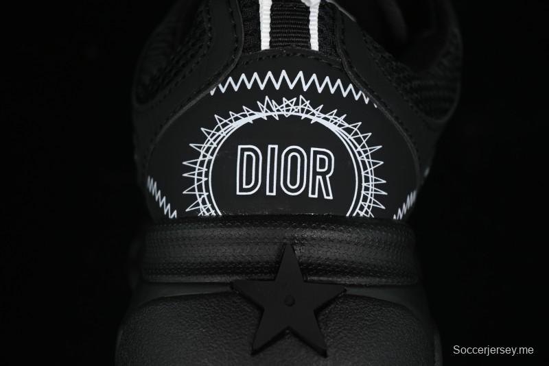 Dior Chrono Round Toe Lace-Up Lifestyle Casual Running Sneakers - 6865 BLACK WHITE