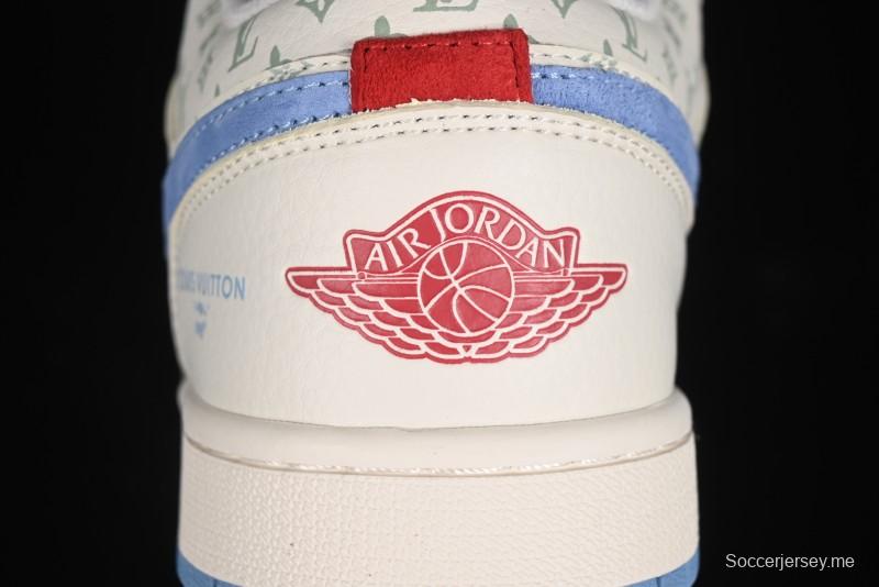 Nike Air Jordan 1 Low LV Collaboration - Light Blue Print Retro Basketball Shoes - WG8850-008