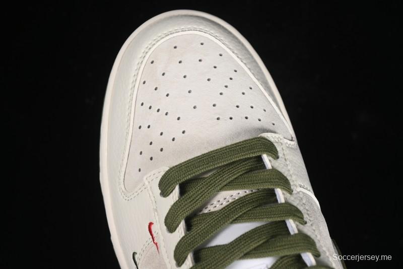 Nike SB Dunk Low Supreme Collaboration - Double Swoosh Beige Dark Green Anniversary High-End Custom Low-Top Casual Skate Shoes - XX2025-689