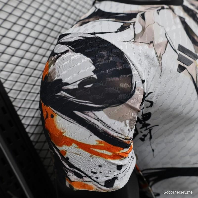 إصدار اللاعب 2025 قميص ياباني أبيض مع رذاذ الحبر المجرد 2025