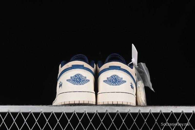 Nike Air Jordan 1 Low Stussy Collaboration - Light Beige Retro Basketball Shoes - SJ9950-027