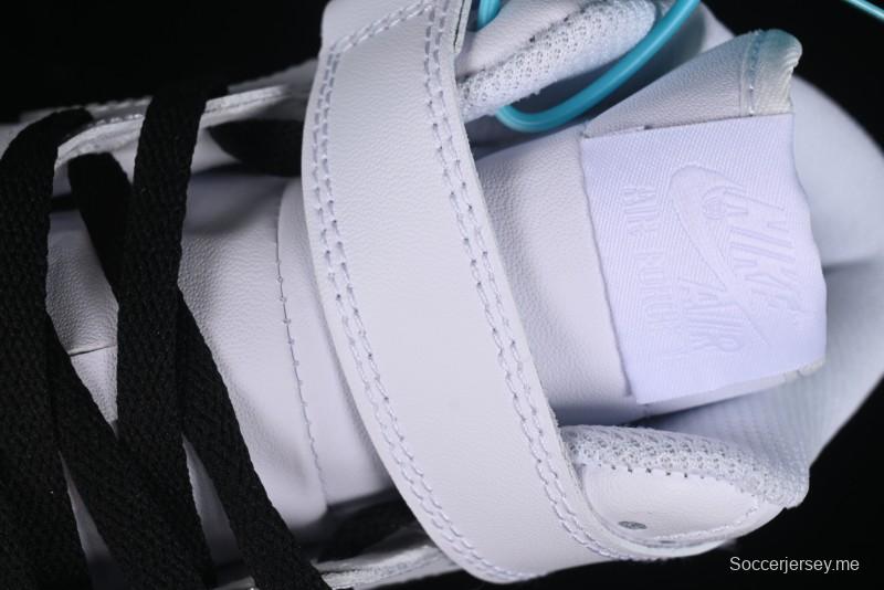 Nike Air Force 1 '07 Mid Casual Sneakers in White/Grey/Black with Hand-Painted Cracked Swoosh Shadow Detail - CW2289-111