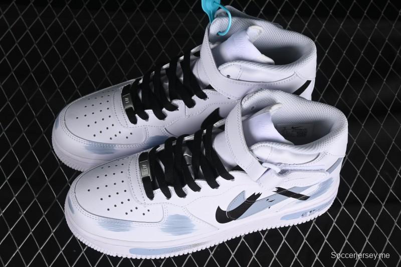 Nike Air Force 1 Mid Custom Hand-Painted Broken Three Hooks Shadow Spray-Painted Strap Mid-Top Casual Sneakers - CW2289-111
