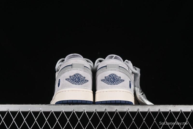 Nike Air Jordan 1 Low AJ1 Bape Collaboration - Grey Blue Retro Basketball Shoes with Custom Laces - SJ9950-019