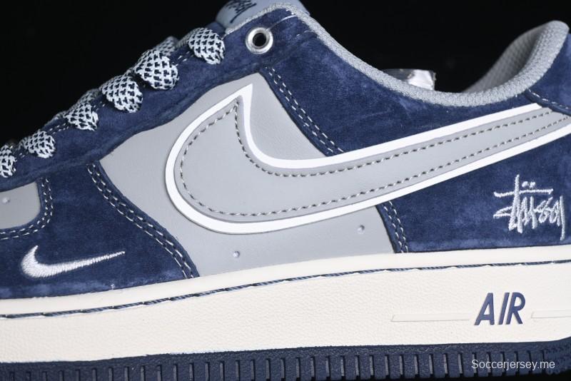 Nike Air Force 1 '07 Low Stussy Collaboration - Grey Blue Suede Low-Top Casual Sneakers - SJ6698-007