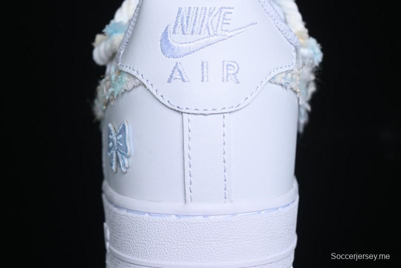 Nike Air Force 1 '07 Low Casual Sneakers with Valentines Day Theme and Blue Bow Detail - CH9999-223