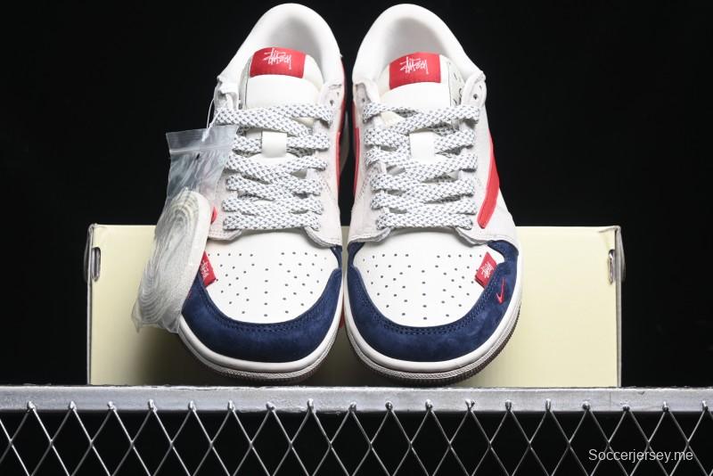 Nike Travis Scott x Fragment Design x Air Jordan 1 Low OG SP AJ1 Retro Sneakers with Reverse Swoosh - SJ2068-135