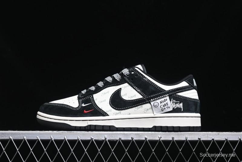 Nike SB Dunk Low Stussy Triple Collaboration - Patchwork Black Swoosh Anniversary Custom Low-Top Casual Skate Shoes - YX5066-222