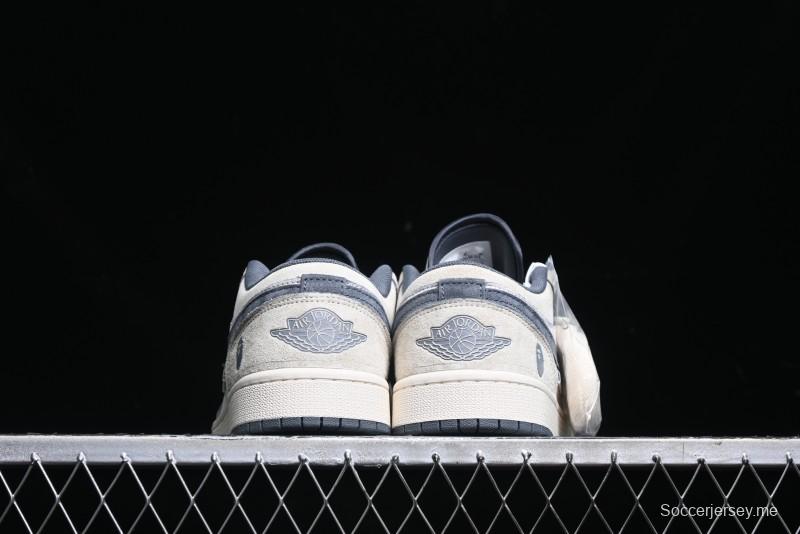 Nike Air Jordan 1 Low AJ1 Bape Collaboration - Custom High-End Retro Basketball Shoes with Light Grey Check - DM9188-008
