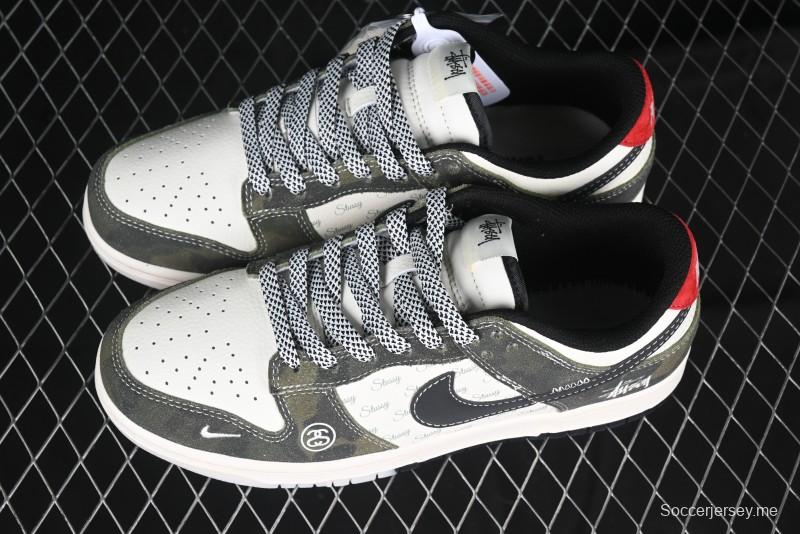 Nike SB Dunk Low Stussy Collaboration - Camo Black Swoosh Anniversary High-End Custom Low-Top Casual Sneakers - DM6868-011