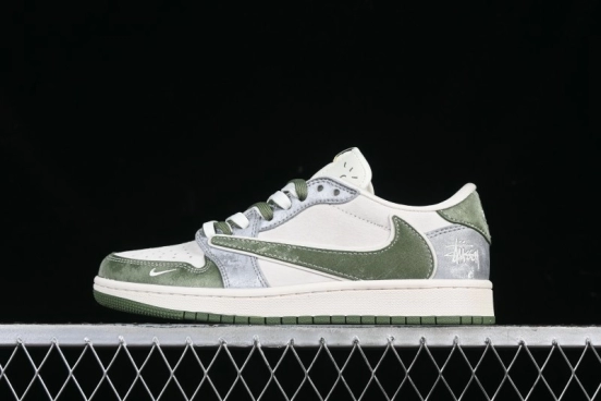 Nike Travis Scott x Fragment Design x Air Jordan 1 Low OG SP AJ1 Retro Sneakers in Green Suede - DM9288-012
