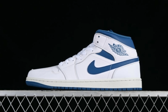 Nike Air Jordan 1 Mid Industrial Blue Basketball Shoes with Air Cushion - FN5215-141