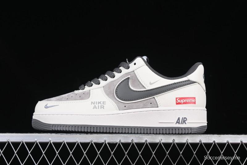 Nike Air Force 1 '07 Low Supreme Collaboration Custom Casual Sneakers with Grey Swoosh - DM6688-056