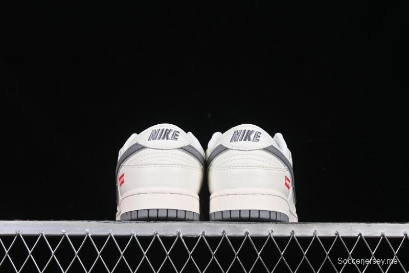 Nike SB Dunk Low Supreme Collaboration Grey Swoosh Double Mini Swoosh Anniversary Custom Low-Top Casual Sneakers - XX2025-688