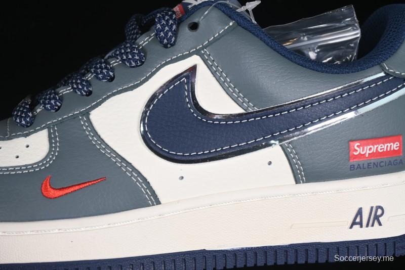 Nike Air Force 1 '07 Low Supreme Casual Sneakers in Grey Blue with Red Swoosh - XZ6188-382