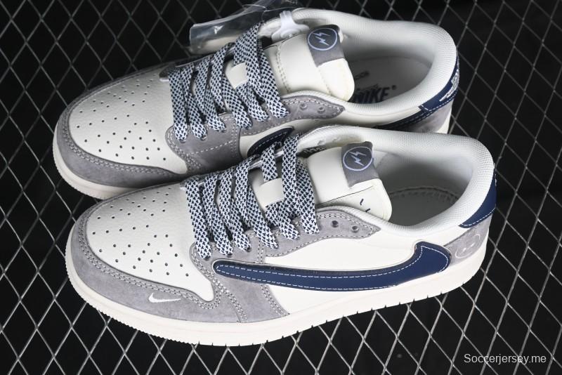 Nike Travis Scott x Fragment Design x Air Jordan 1 Low OG SP AJ1 Retro Sneakers with Reverse Swoosh - CF3688-066