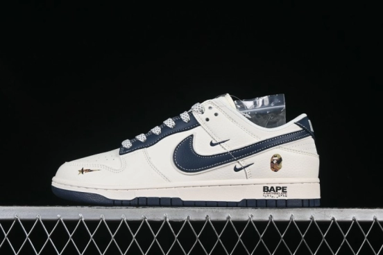Nike SB Dunk Low Bape Collaboration Navy Blue Double Mini Swoosh Anniversary High-End Custom Low-Top Casual Skate Shoes - XS6089-515